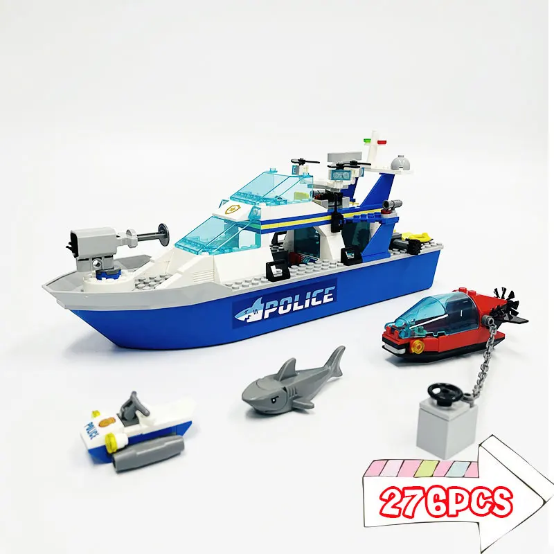 City Series Sea Speedboat Police Patrol Boat 60277 Same UAV Building Blocks Toys Bricks Model Birthday Gifts for Children DIY