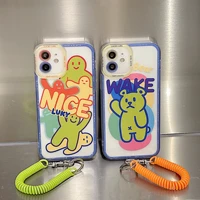 cartoon color bear phone case for iphone tansparent tpu telephone wire phone case for iphone 13 12 11 x camera shadow phone case