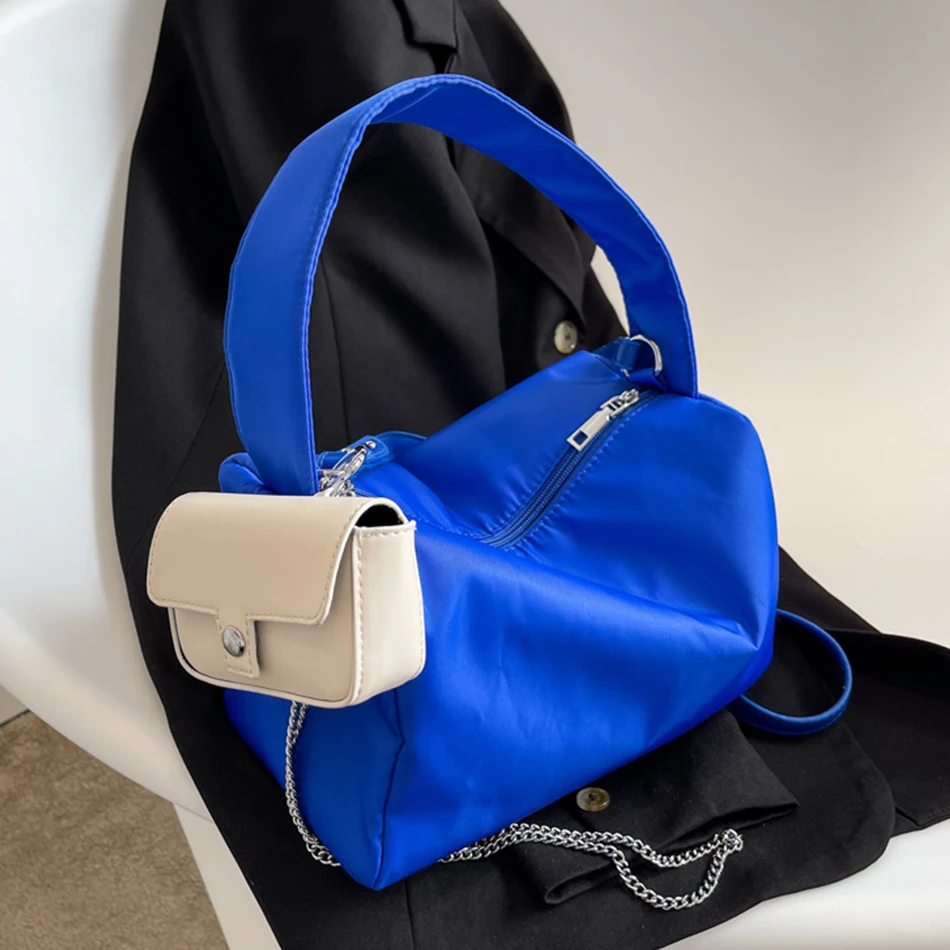 

2022 Summer Large Capacity Women's Solid Color Handbag Top Quality Soft Nylon Fashion Shoulder Bag Luxurious Designer Chain Tote