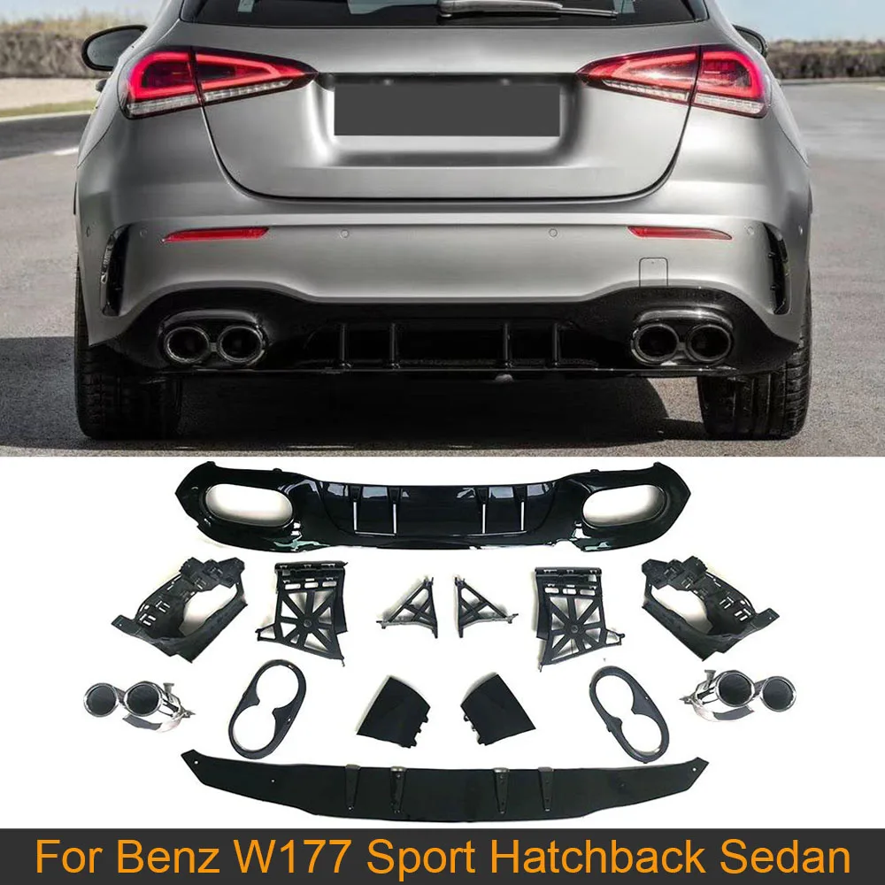 

Rear Bumper Diffuser With Exhaust Tips For Mercedes-Benz A Class W177 A35 AMG A180 A220 A250 Sport 2019 2020 Rear Diffuser PP