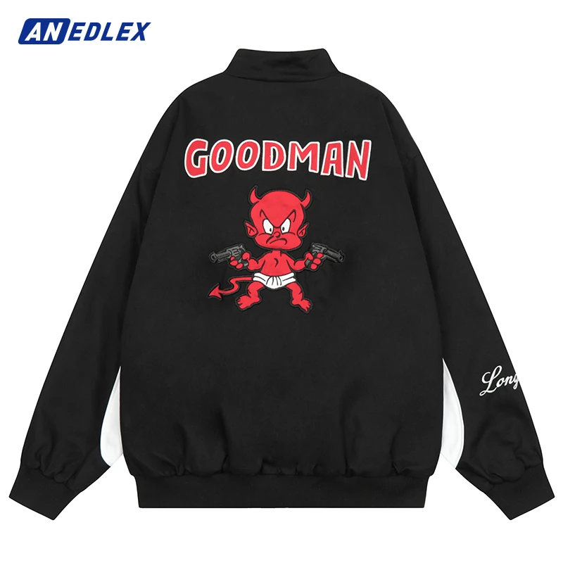 Hip Hop Streetwear Men Bomber Jacket Little Devil Embroidery Baseball Jacket 2022 Autumn Punk Gothic Harajuku Cotton Jacket Coat