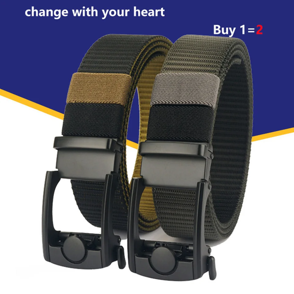 New Men'S Toothless Automatic Buckle Nylon Belt With High Quality Solid Color Youth Leisure Travel Perforated Waistband A3523