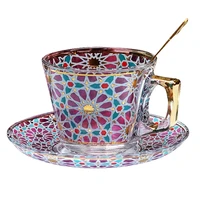 turkish coffee cups retro glass coffee cups set with saucer luxury gold handle tea cup nordic creative water mug coffeeware gift