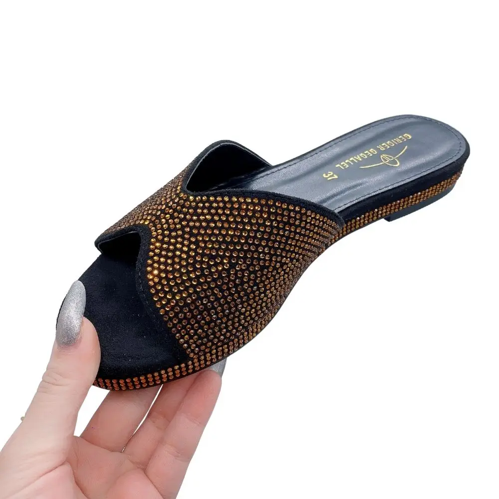 Blue Bling Bling Slides for Women 2023 New Classic Design Sandals Italian Style Lady Shoes Low Heel Summer Mules Comfy Sandals