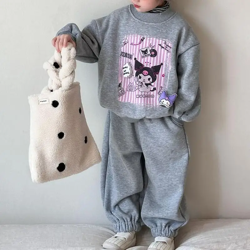 Толстовка Sanrio для девочек костюм из двух предметов Kuromi Hello Kitty Kawaii утепленная