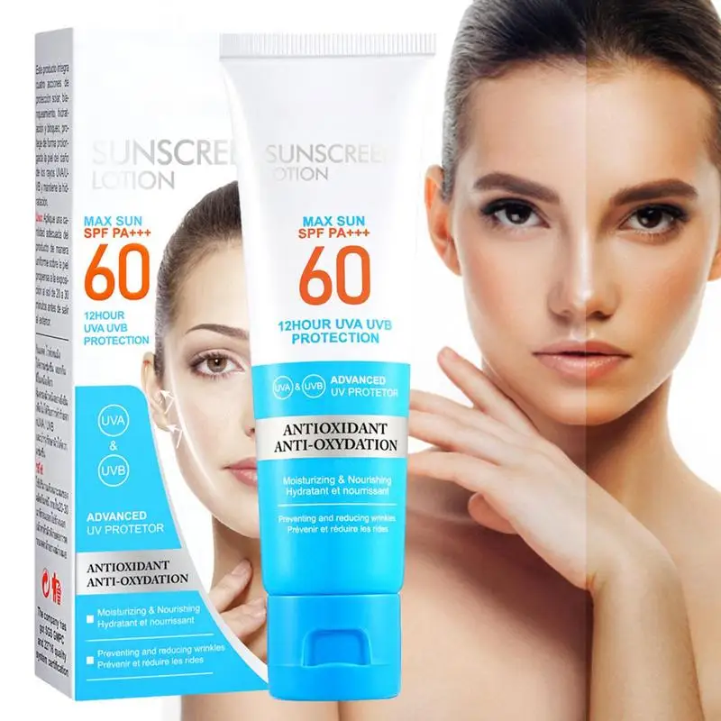 

SPF 60 Sunblock Cream For Face Body 50ml Non-greasy Light Moisturizing Sunscreen Lotion UV Rays Protector Bright Skin Tone