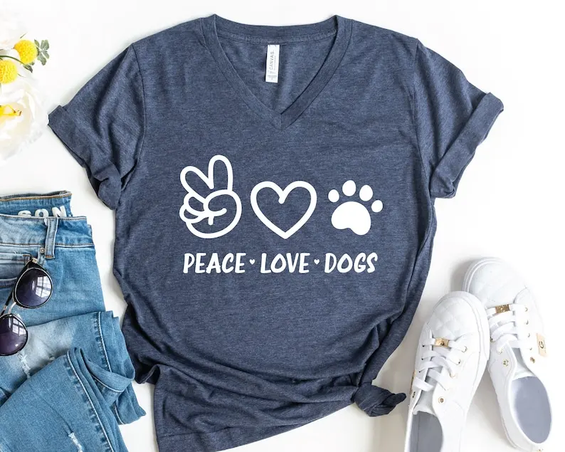 

Peace Love Dogs Lover T-Shirt Pet Fur Mama Shirt Dog Lover Gift, Dog For Women Gift for Short Sleeve Top Tees O Neck 100% cctton