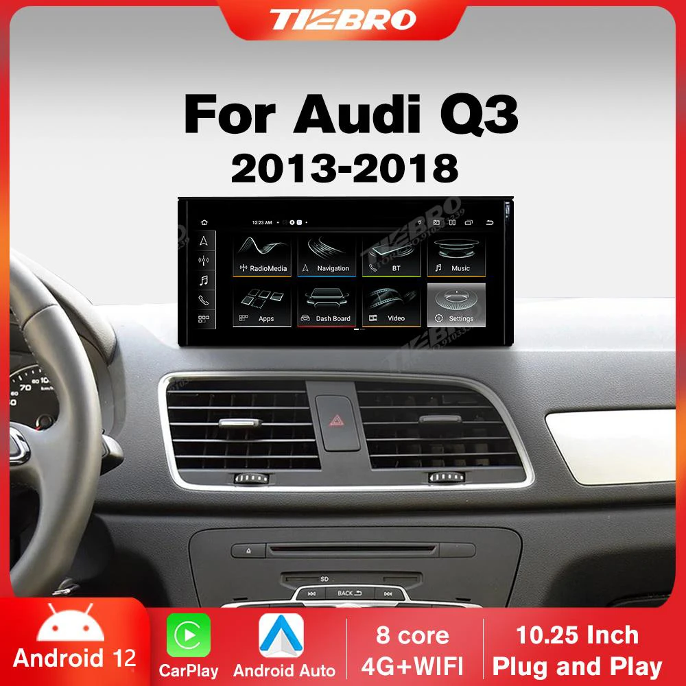 

TIEBRO 10.25'' 8+256G Car Radio for Audi Q3 2013-2018 Android 12 Multimedia Player GPS Navigation Stereo CarPlay Touch Screen