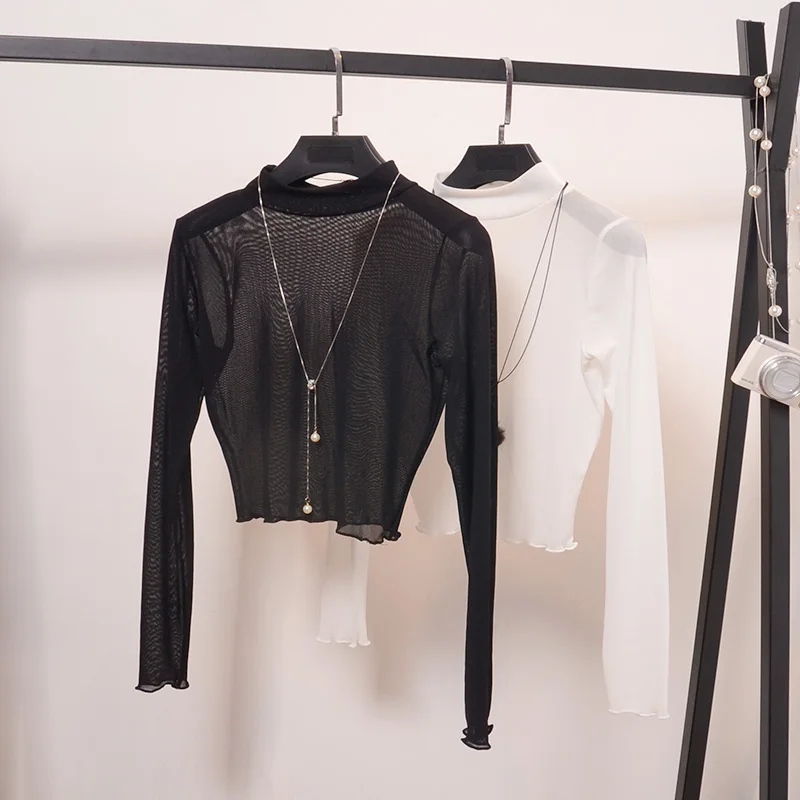 2023 Summer Women Golf Sunscreen with long sleeves and ultra-thin ice silk bottoming shirt and round neck turtleneck top