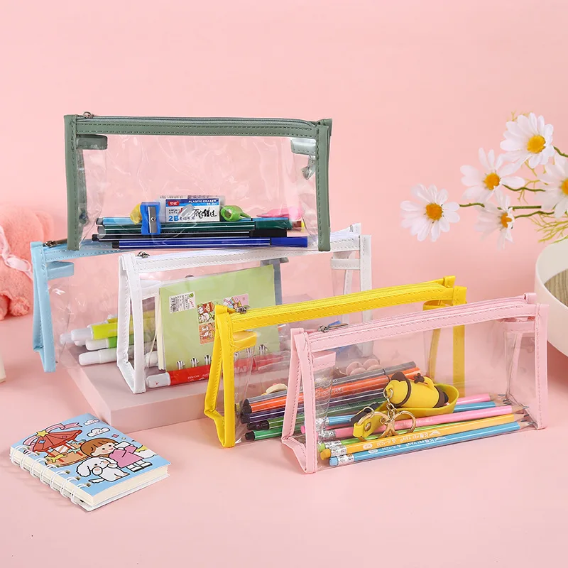 

Students Pencil Case PVC Transparent Pencil Bag Office Students School Supplies Kawaii Stationery Waterproof Pencilcase Gift