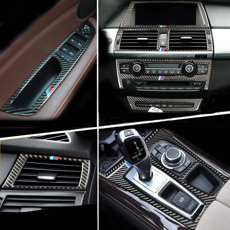 

Carbon Fiber For BMW E70 E71 X5 X6 Interior Gearshift Air Conditioning AC CD Panel Reading Light Cover Trim Sticker Accessories