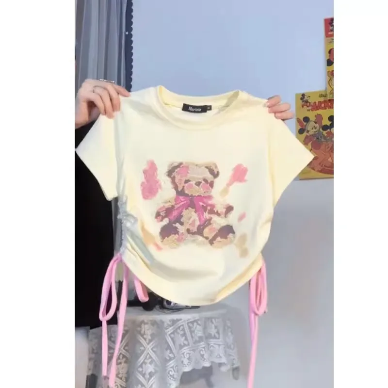 Плюс размер футболка с короткими рукавами и принтом сладкого медведя женская