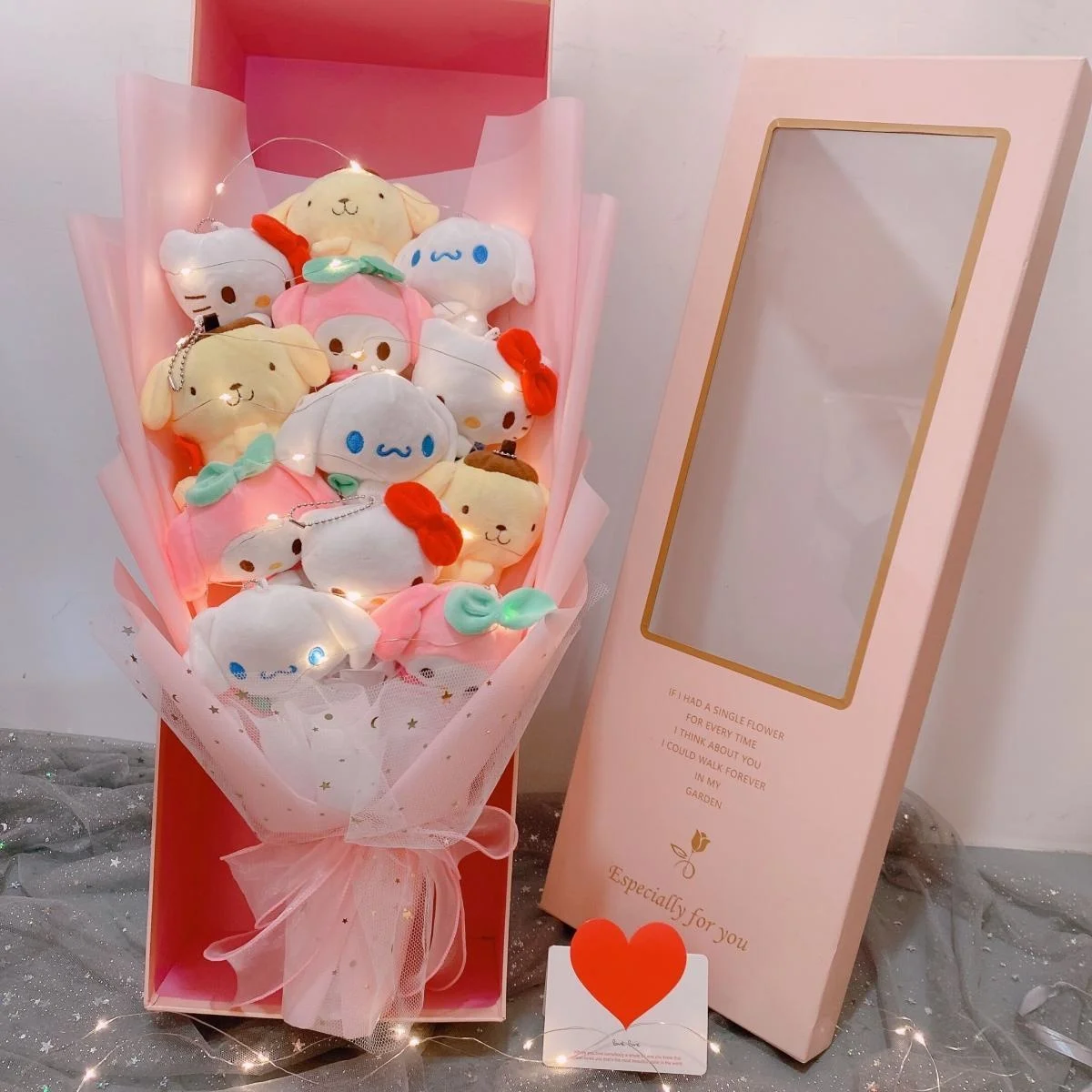 Букеты Hello Kitty со светодиодсветильник кой My Melody Cinnamoroll Kuromi Kawaii Плюшевые игрушки