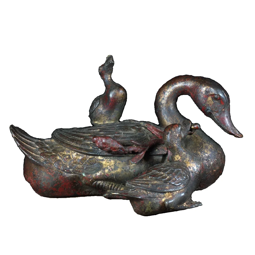 

MOZART Pure Copper Gilt Mother And Son Duck 18 Cm Long Chinese Traditional Style Antiques Fine Art Gifts Crafts