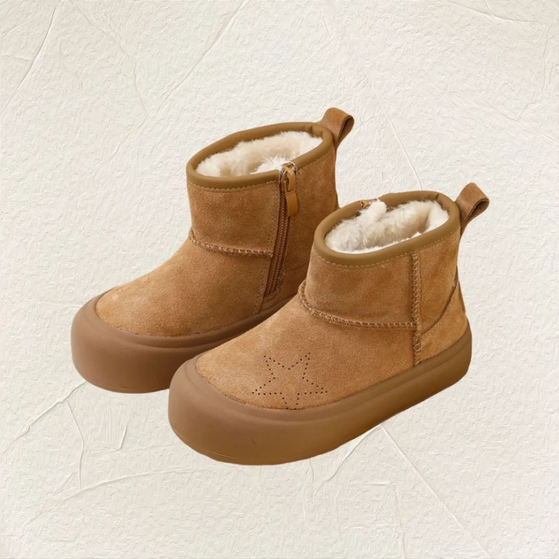 Зимние ботинки из натуральной кожи для мальчиков и девочек однотонные теплые
