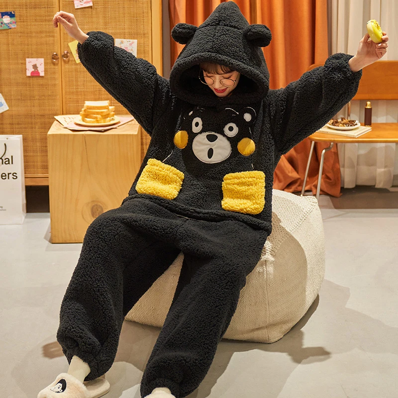 

Kigurumis Bear Women Pijama Onesie Winter Jumpsuit Thicken Hoodie Pyjamas Anime Soft Warm Sleepwear Adult Homewear Femme Suit