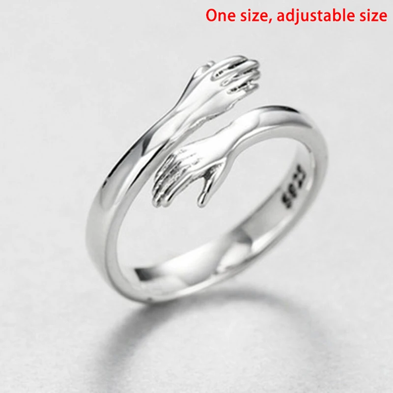 

925 Silver Creative Love Hug Ring Silver Gold Color Fashion Lady Open Rings Jewelry Gifts for Lovers Valentine's Day Present