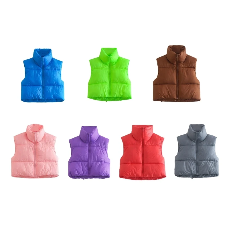 Womens Winter Crop Vest Sleeveless Warm Outerwear Puffer Vest Padded Gilet