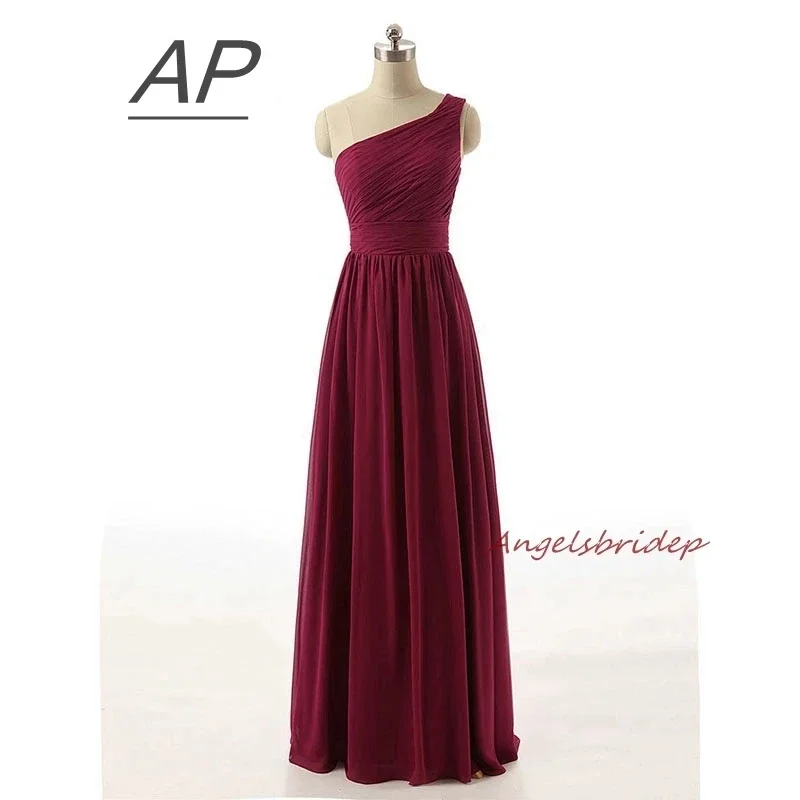 

Sash Pleat Robe De Soiree 2021 Burgundy Chiffon Long Evening Dresses Cheap Sexy One-Shoulder Floor-Length Formal Party Gowns