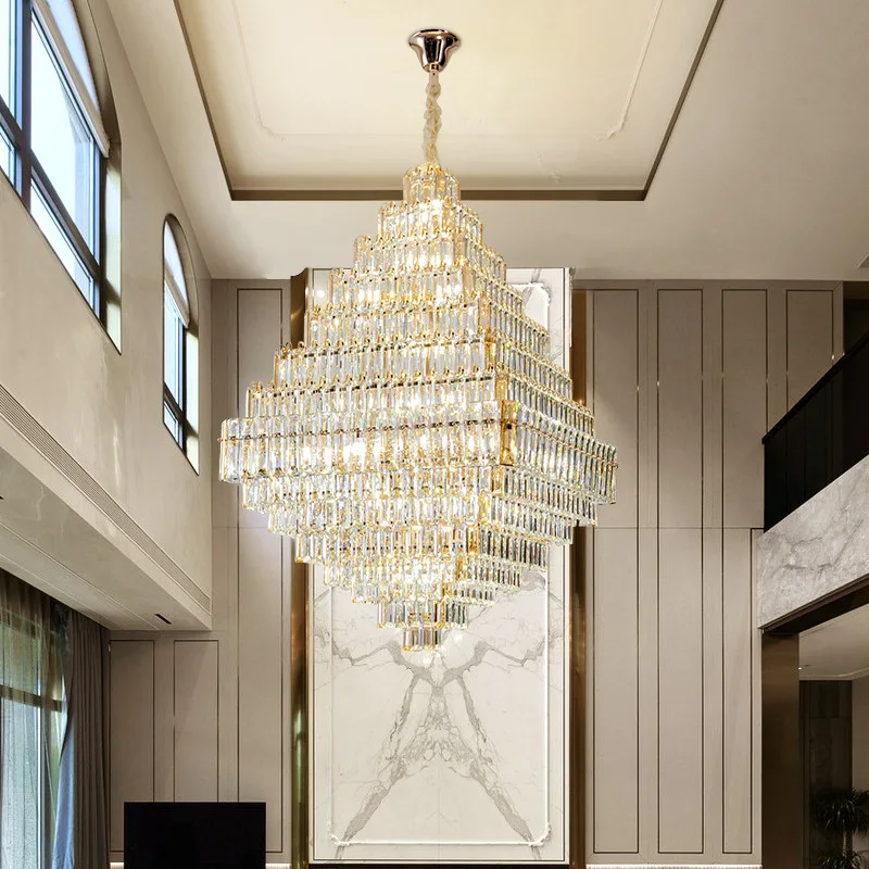 

Postmodern Duplex Building Square Pyramid Crystal Chandelier Living Room High-end Hotel Lobby Pendant Light