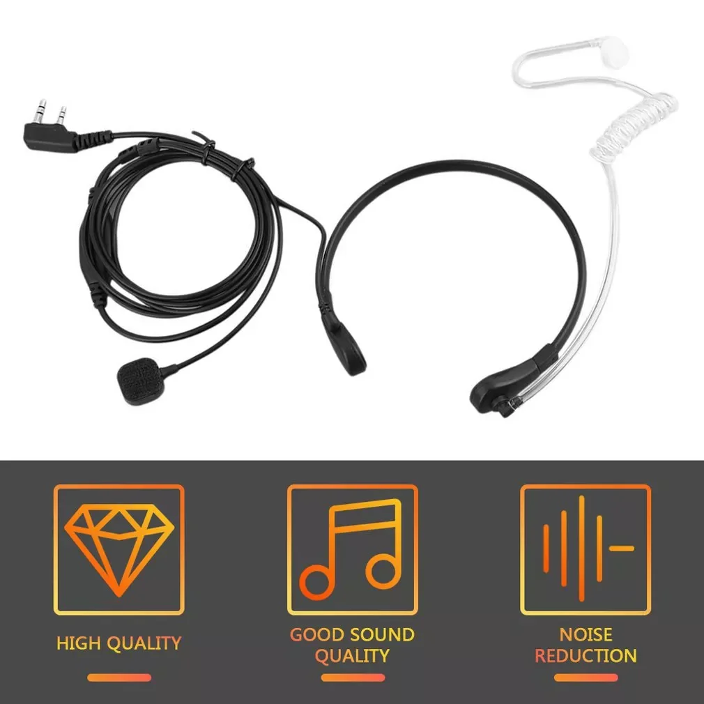 2PIN Security Throat Vibration Mic Headphone Headset Earpiece For Talkie Walkie With Transparent acoustic tube