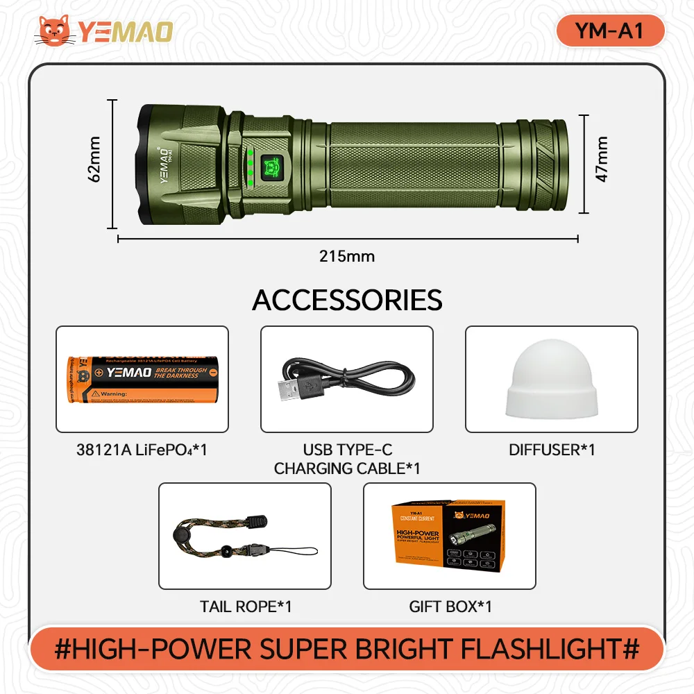 

YEMAO A1 P70 Фонарик 2800 Люмен