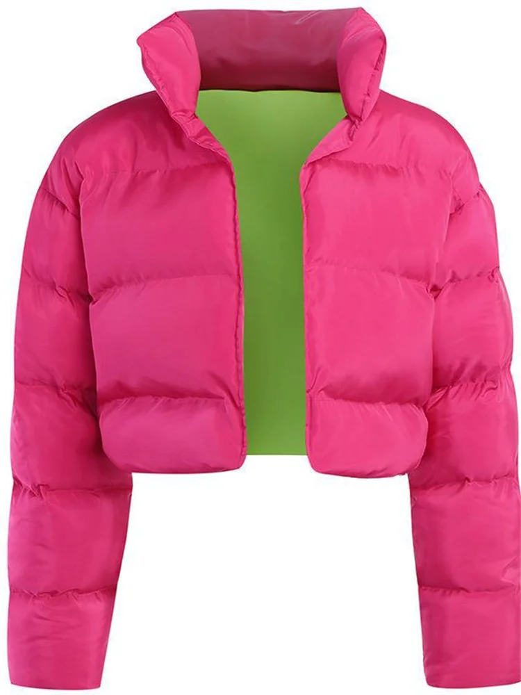 

Harajuku Vintage Thickened Winter Cotton Padded Coat Fashion Large Size Long Sleeve Contrast Color Short Coats 2022 Winter Women