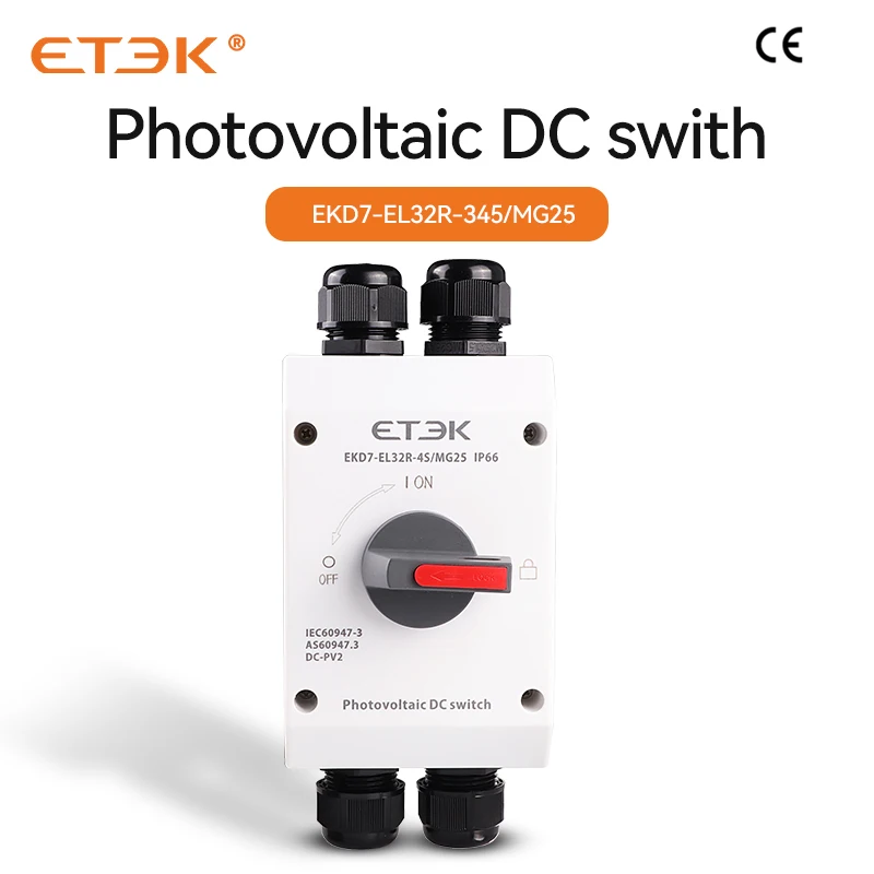 Фото Солнечная система ETEK, переключатель постоянного тока IP66 32A, наружный PV солнечный переключатель 4P 1000V UKPM, Вращающаяся ручка IP66, водонепроницаемый EKD7 №3