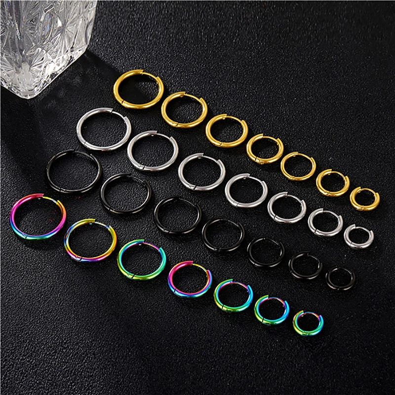 

Stainless Steel 1 Pair Minimalist Huggie Hoop Earrings For Women Gold Color Tiny Round Circle 8/10/12mm Punk Unisex Rock Earring