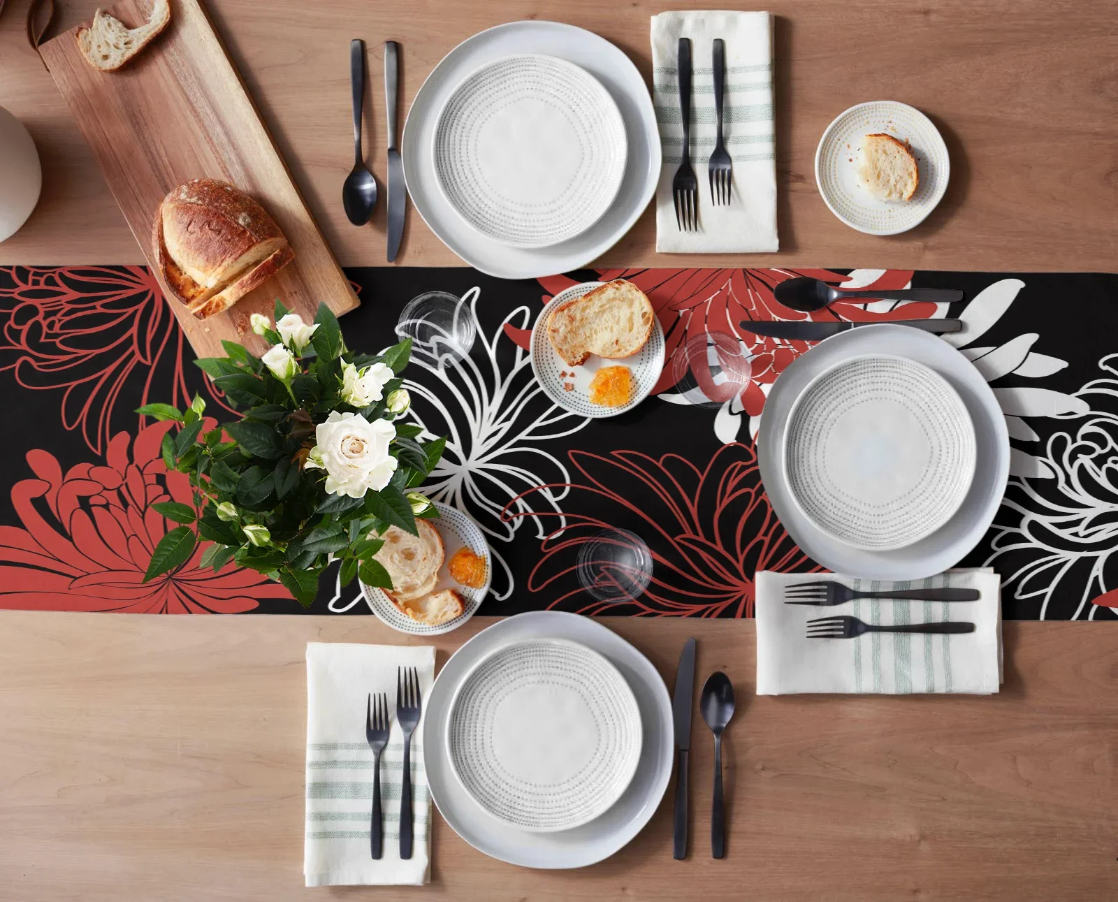 Цветок Красный Белый Черный Хризантема Льняная Скатерть Для Стола Украшение