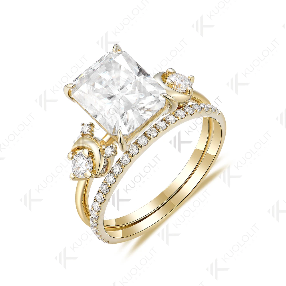 Kuololit 4CT комплект колец с муассанитом для женщин однотонные кольца из желтого