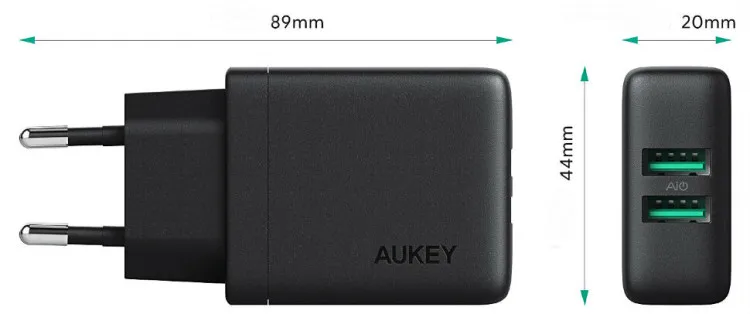 Сетевое зарядное устройство Aukey Dual-Port USB Wall Charger with GaN Power Tech цвет Черный (PA-U50) |