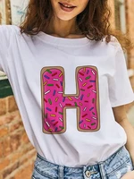 high pink name letter printed t shirts font h i j k l m n short sleeves summer 2022 tshirt young girls tops for woman clothing