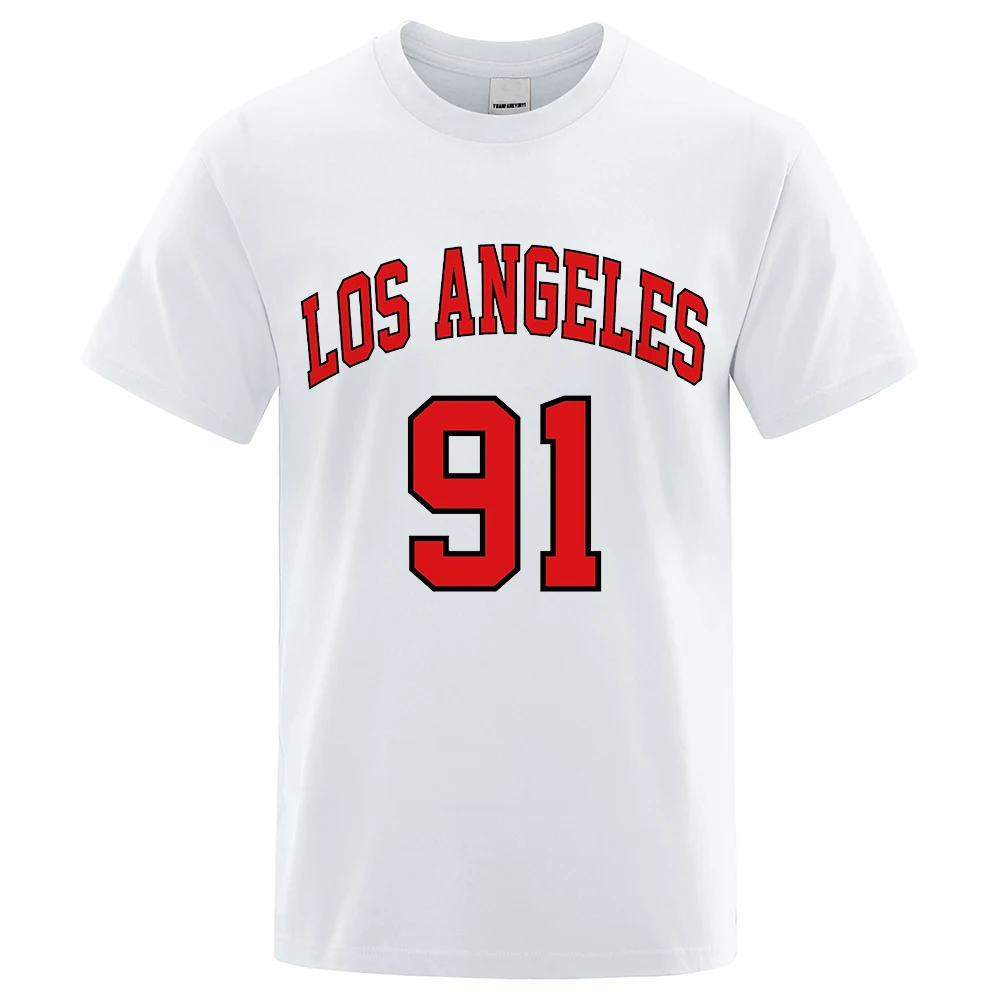 

Los Angeles 91 Team Uniform Print Mens T Shirts Summer Cotton T-Shirt Oversized Loose Short Sleeve Crewneck Tee Clothes Fashion