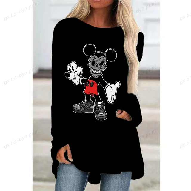 

Y2K Long Sleeve Shirts Women Sexy Disney Minnie Mickey Print Graphic Top Spring Autumn 2022 Goth Streetwear Loose Women T Shirt