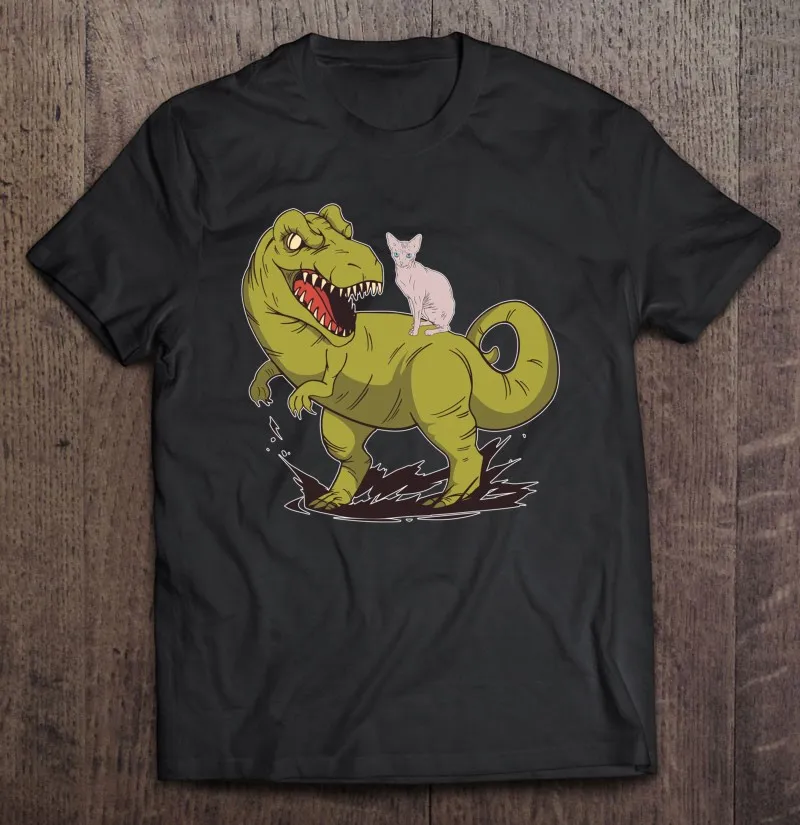 

Футболка Мужская/женская с изображением кошки и тираннозавра
