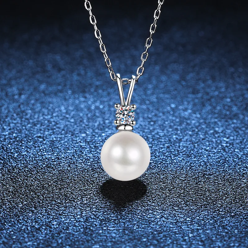

Natural Pearl 100% 925 Sterling Silver D Color Round Moissanite Pendant Necklace For Women Sparkling Wedding Party Fine Jewelry