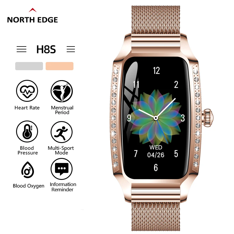 

NORTH EDGE Feather Dial supple noble dazzling beauty Small square lady Smart watch Model H8s