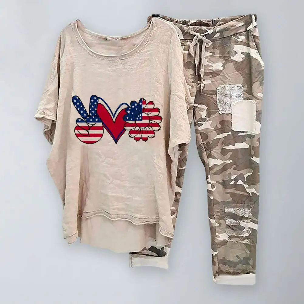 

Women T-shirt Pants Set Dandelion Printing Drawstring Patchwork Summer Top Pants Set Soft Women Summer Outfit Women Garment