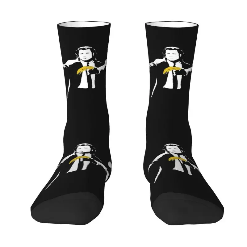 

Banksy Pulp Fiction Funny Print Dress Socks Men's Women's Warm Fashion Street Grafitti Art Crew Socks