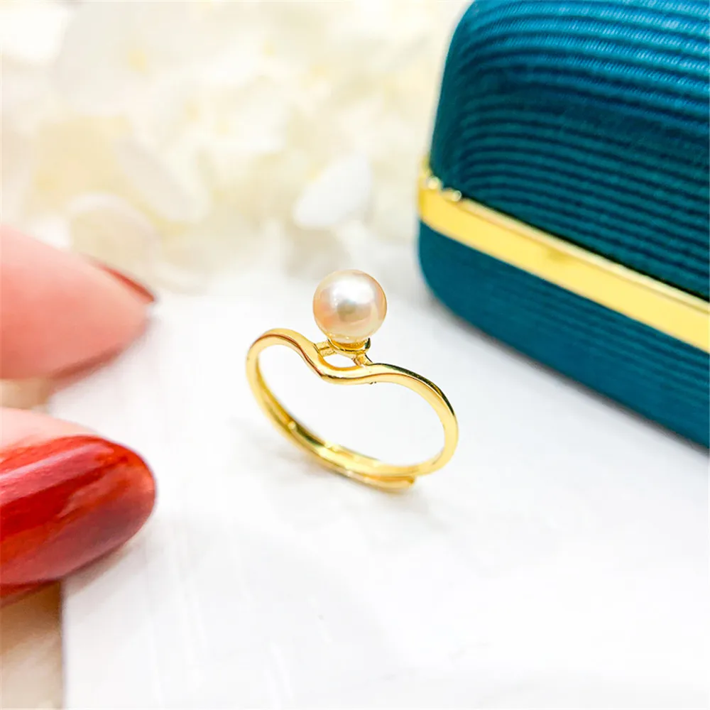 

S925 Sterling Silver Pearl Ring Accessories DIY Hand Making Jewelry Findings, Half Hole Bead Needle Inlaid Opening Adjustable