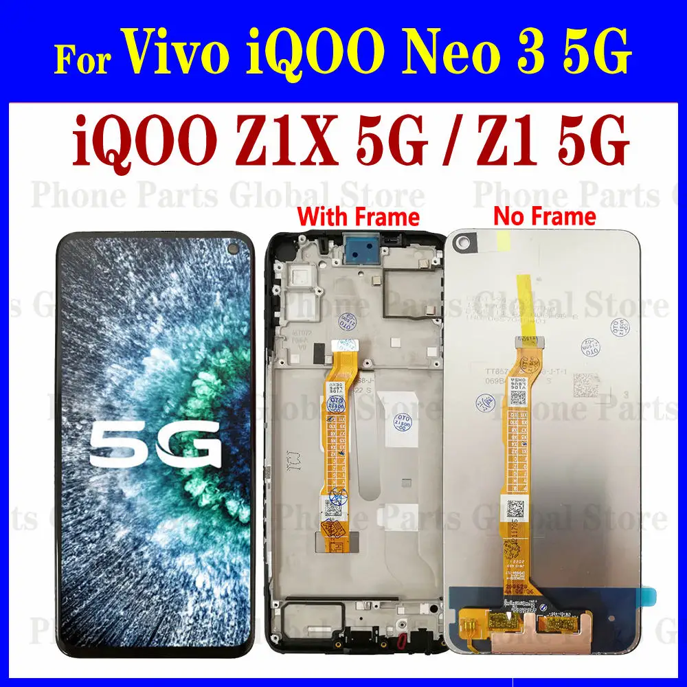 ЖК-дисплей 6,57 дюйма для Vivo iQOO Neo 3, ЖК-экран iQOO Z1 Z1X, сенсорный датчик, дигитайзер в сборе, сменный дисплей V1981A V1986A