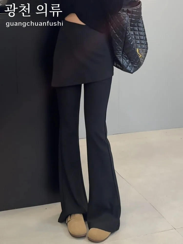 Большие размеры корейские брюки из двух частей черные повседневные с высокой