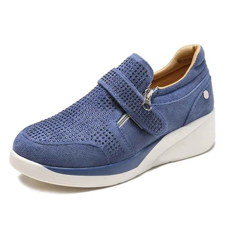 New Unisex Fashion Sneakers Women Shoes Plus Size 43 Glitter Crystal Sneakers Platform Comfort Blue Gold Silver Black Shoes