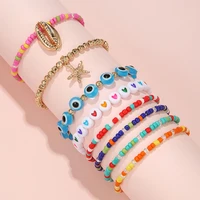 8pcsset boho mixed stretch starfish eyes beads bracelet women girls summer beach party jewelry