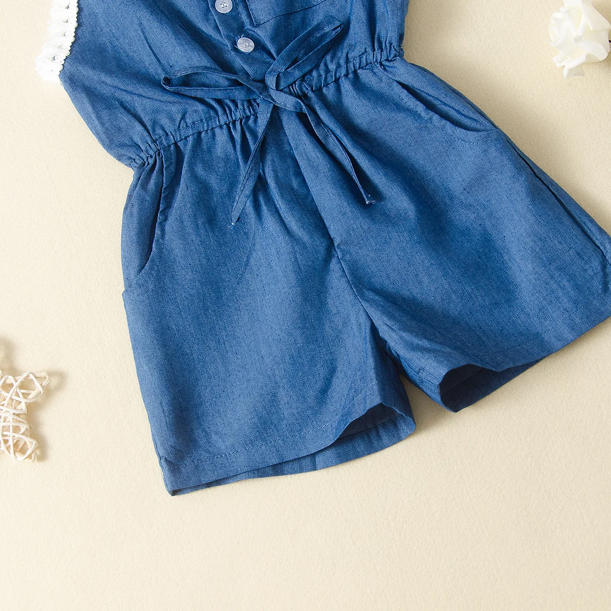 

2022 Baby Girls Clothes Sleeveless Turn-down Collar One-Pieces Romper Solid Color Girls Jumpsuit Overalls Children Clothing