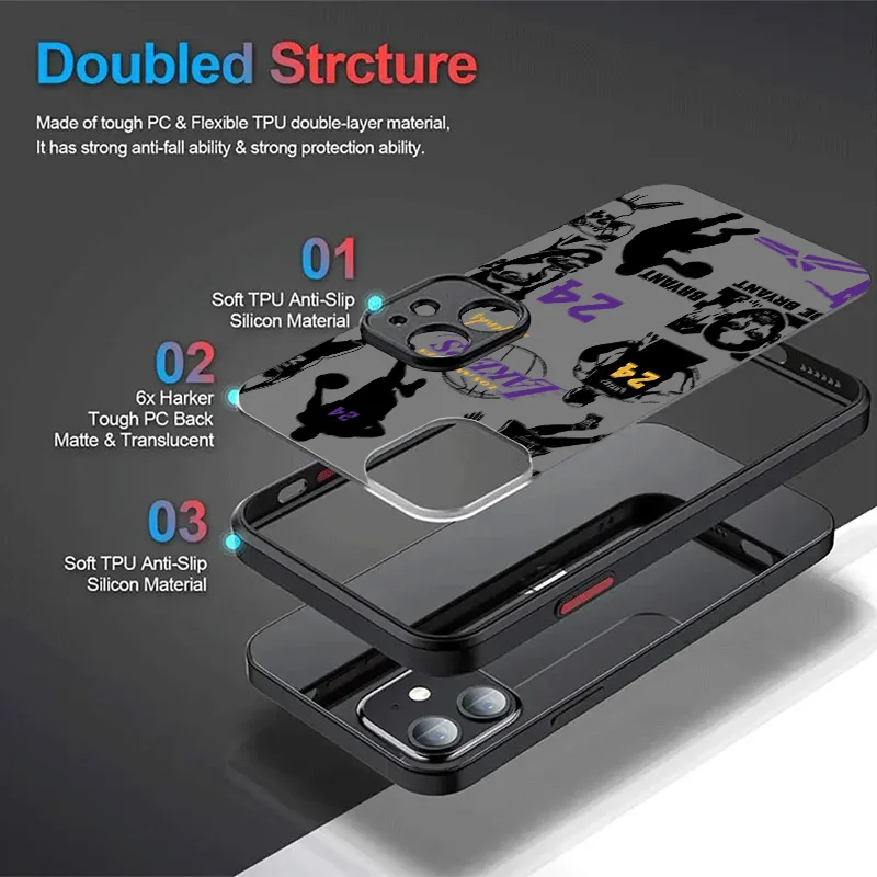 Матовый Жесткий чехол для телефона с баскетбольной звездой iPhone 15 14 13 12 11 Pro Max mini X XR