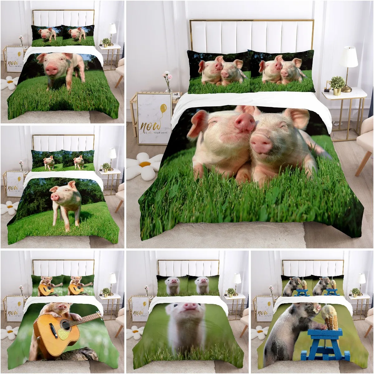 

Pig Duvet Cover Set Queen Size Cute Pig Animal Theme Twin Bedding Set Farm Animal 2/3pcs Quilt Cover for Kids Boys Girls Teens