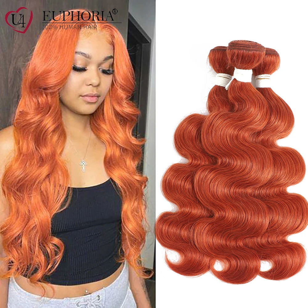 

#350 Orange Body Wave 3 Bundles Color Brazilian Remy Human Hair Weaving Extensions 3/4 Pcs Bundles Hair Wefts Euphoria