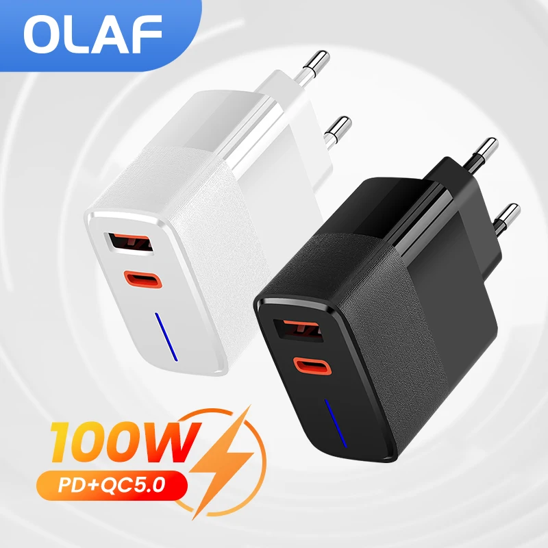 

Olaf 100W USB Charger Fast Charging PD QC 5.0 Type C Phone Charger Quick Charge Adapter For iPhone 14 13 Samsung Xiaomi Huawei